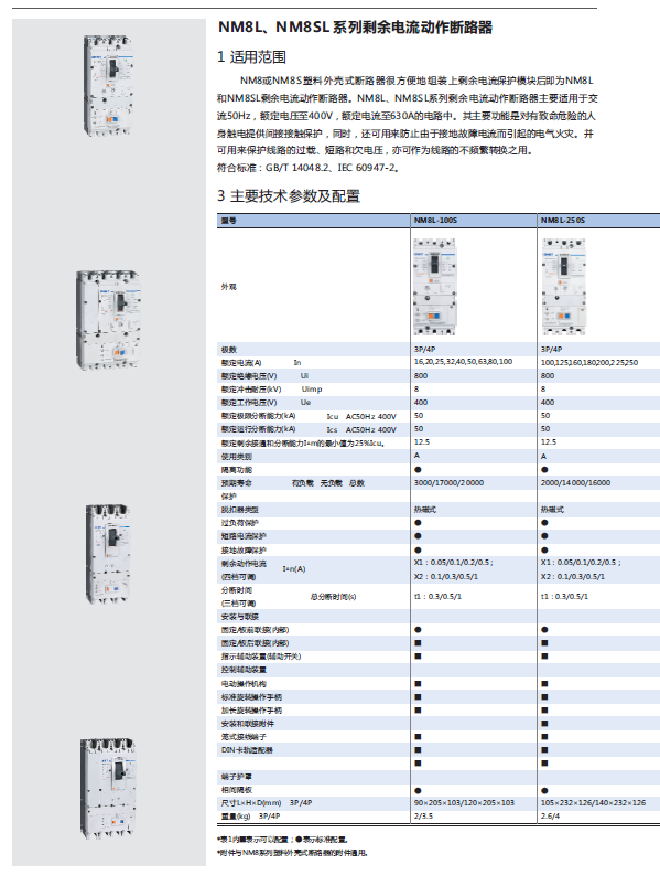 NM8L、NM8SL系列剩余電流動作斷路器選型